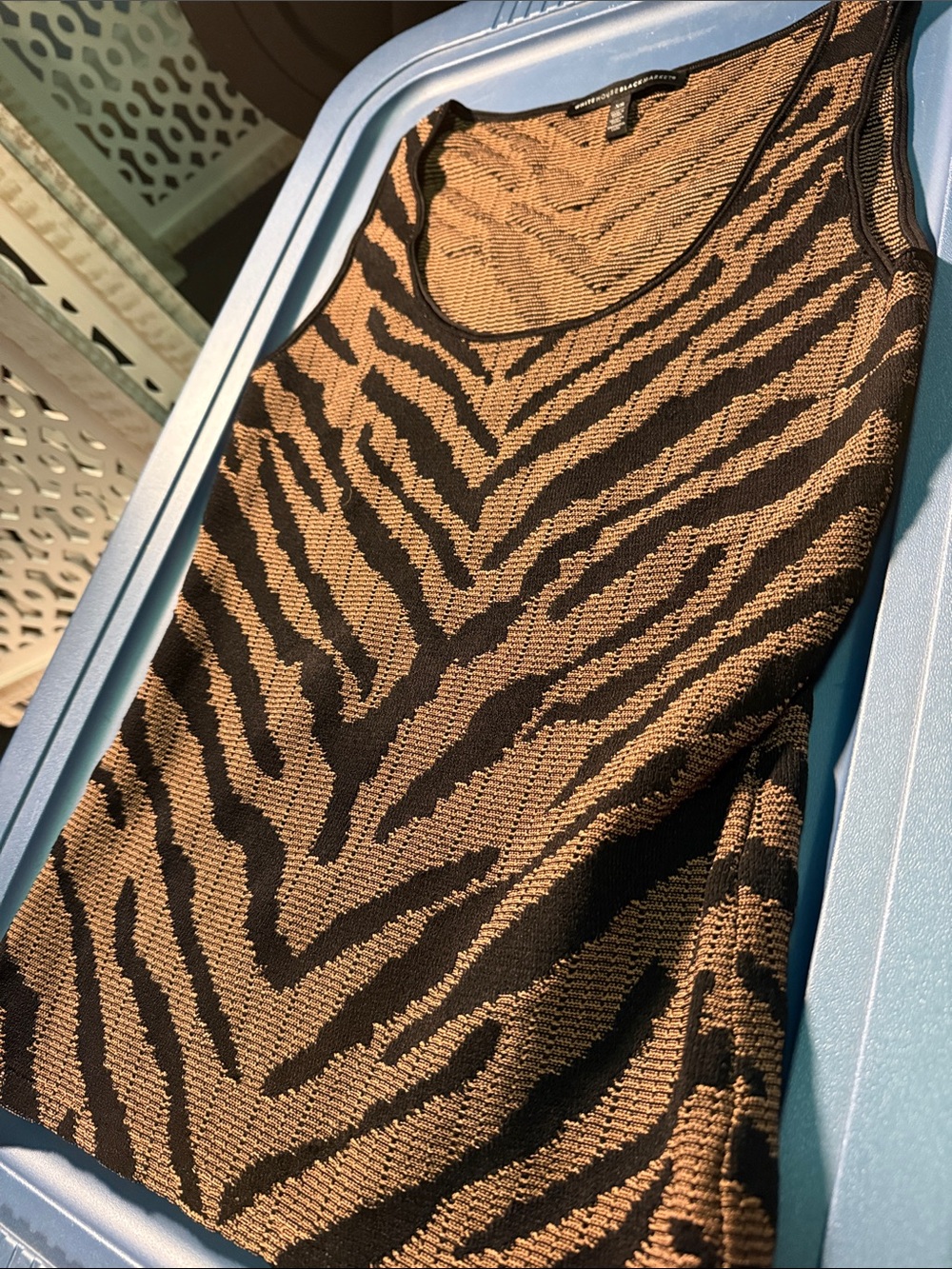 White House Black Market Black & Brown Zebra-Print Sleeveless Knit Tank